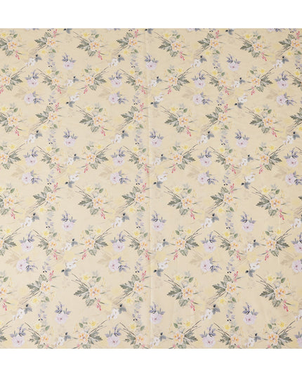 Light Yellow Floral Printed Cotton Satin Fabric 110 Cms Width Soft Smooth Lustrous Dress Material India-D27958 Regal Fabrics