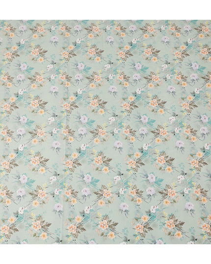 Sage Green Floral Printed Cotton Satin Fabric 110 Cms Width Soft Smooth Lustrous Dress Material India-D27959 Regal Fabrics