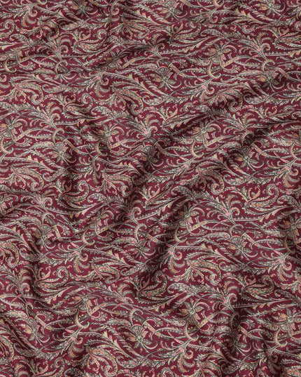 Maroon Paisley Printed Cotton Satin Fabric 110 Cms Width Soft Smooth Lustrous Dress Material India-D27948 Regal Fabrics