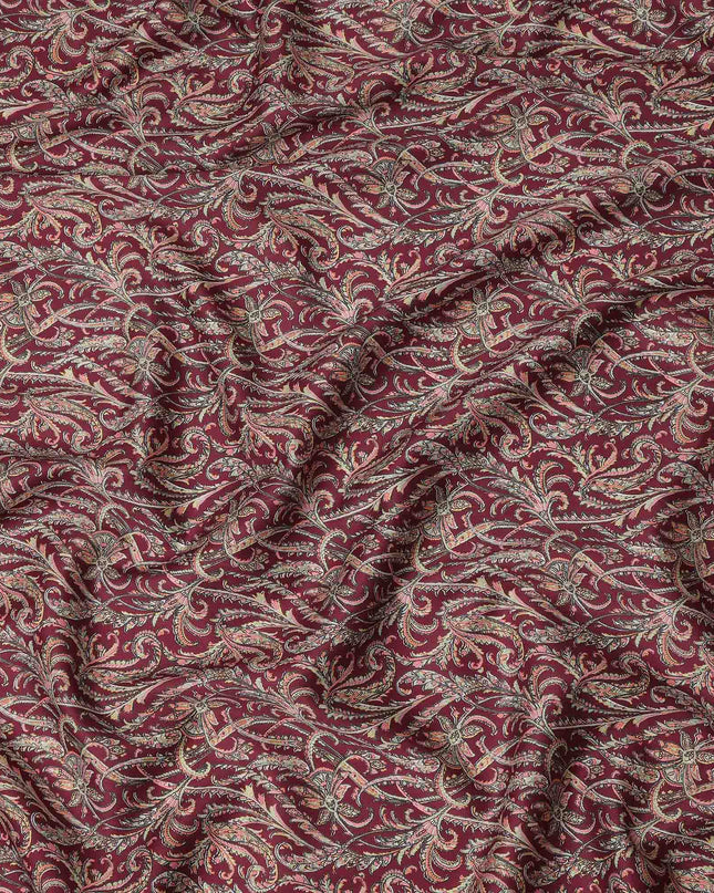 Maroon Paisley Printed Cotton Satin Fabric 110 Cms Width Soft Smooth Lustrous Dress Material India-D27948 Regal Fabrics