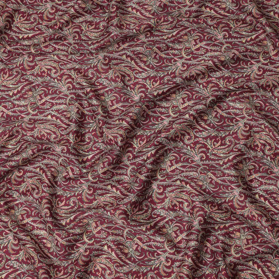 Maroon Paisley Printed Cotton Satin Fabric 110 Cms Width Soft Smooth Lustrous Dress Material India-D27948 Regal Fabrics