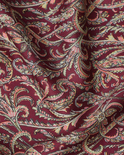 Maroon Paisley Printed Cotton Satin Fabric 110 Cms Width Soft Smooth Lustrous Dress Material India-D27948 Regal Fabrics