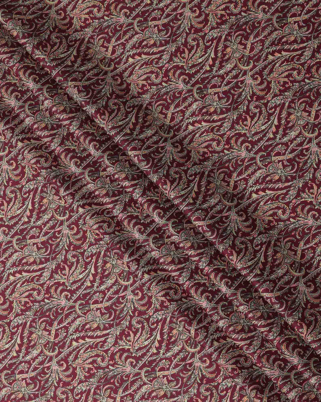Maroon Paisley Printed Cotton Satin Fabric 110 Cms Width Soft Smooth Lustrous Dress Material India-D27948 Regal Fabrics