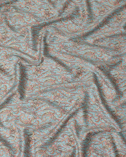Aqua Paisley Printed Cotton Satin Fabric 110 Cms Width Soft Smooth Lustrous Dress Material India-D27951 Regal Fabrics