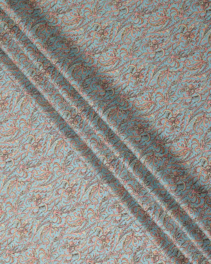 Aqua Paisley Printed Cotton Satin Fabric 110 Cms Width Soft Smooth Lustrous Dress Material India-D27951 Regal Fabrics