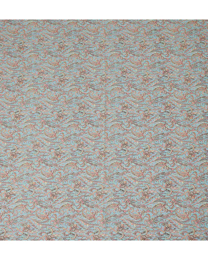 Aqua Paisley Printed Cotton Satin Fabric 110 Cms Width Soft Smooth Lustrous Dress Material India-D27951 Regal Fabrics
