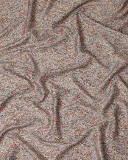Grey Paisley Printed Cotton Satin Fabric 110 Cms Width Soft Smooth Lustrous Dress Material India-D27953 Regal Fabrics