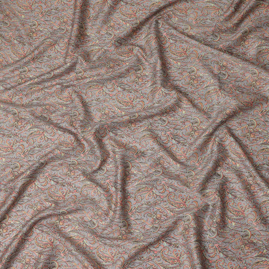 Grey Paisley Printed Cotton Satin Fabric 110 Cms Width Soft Smooth Lustrous Dress Material India-D27953 Regal Fabrics