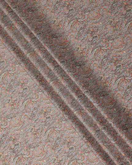 Grey Paisley Printed Cotton Satin Fabric 110 Cms Width Soft Smooth Lustrous Dress Material India-D27953 Regal Fabrics