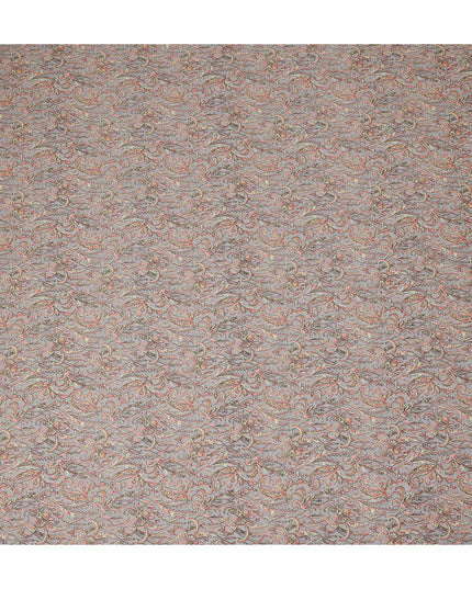 Grey Paisley Printed Cotton Satin Fabric 110 Cms Width Soft Smooth Lustrous Dress Material India-D27953 Regal Fabrics