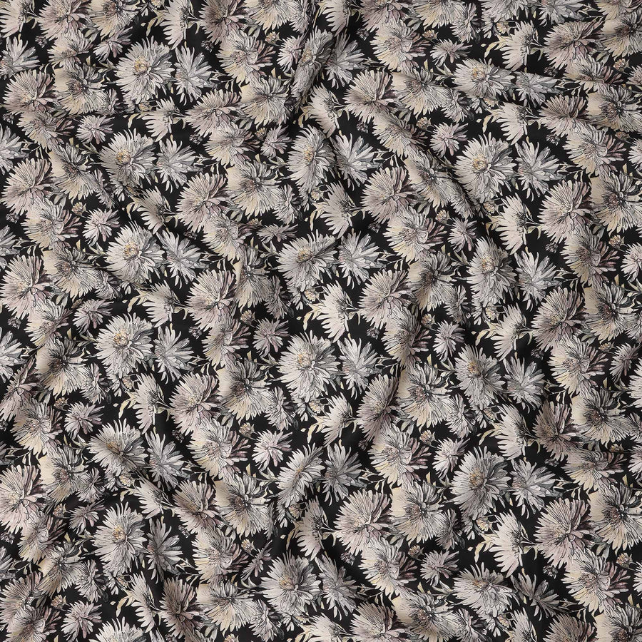 Black White Floral Printed Cotton Satin Fabric 110 Cms Width Smooth Soft Dress Material India-D28072