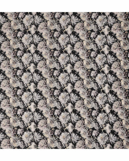 Black White Floral Printed Cotton Satin Fabric 110 Cms Width Smooth Soft Dress Material India-D28072