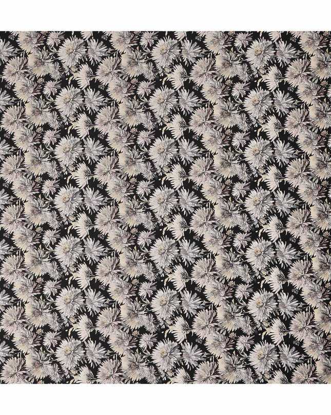 Black White Floral Printed Cotton Satin Fabric 110 Cms Width Smooth Soft Dress Material India-D28072