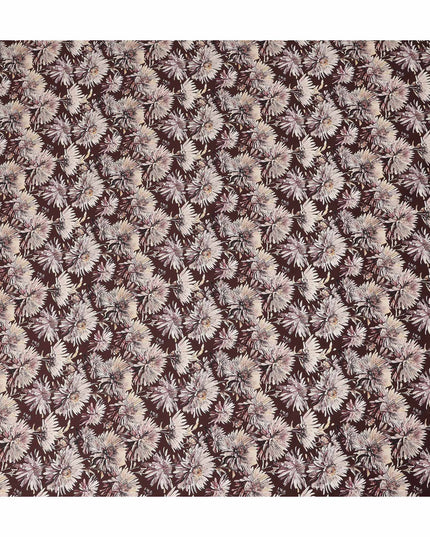 Brown White Floral Printed Cotton Satin Fabric 110 Cms Width Smooth Soft Dress Material India-D28073