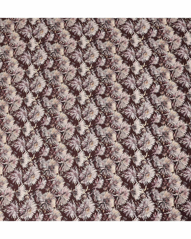 Brown White Floral Printed Cotton Satin Fabric 110 Cms Width Smooth Soft Dress Material India-D28073