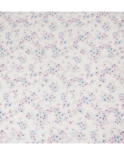 Off White Lilac Blue Floral Printed Cotton Satin Fabric 110 Cms Width Smooth Soft Dress Material India-D28076