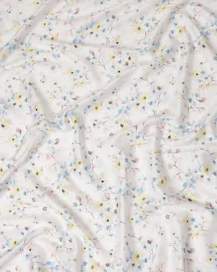 Off White Pastel Floral Printed Cotton Satin Fabric 110 Cms Width Smooth Soft Dress Material India-D28074