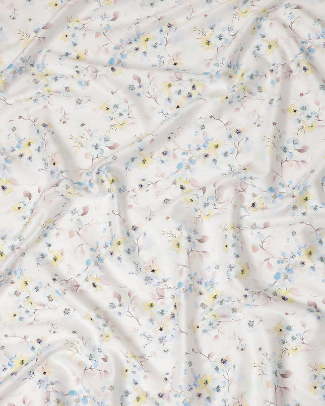 Off White Pastel Floral Printed Cotton Satin Fabric 110 Cms Width Smooth Soft Dress Material India-D28074