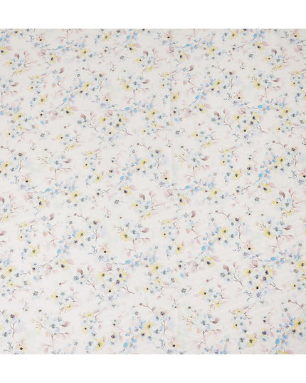 Off White Pastel Floral Printed Cotton Satin Fabric 110 Cms Width Smooth Soft Dress Material India-D28074