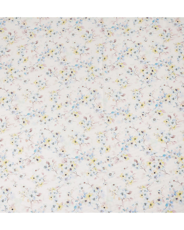 Off White Pastel Floral Printed Cotton Satin Fabric 110 Cms Width Smooth Soft Dress Material India-D28074