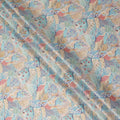 Aqua Blue Multicolor Bird Floral Printed Cotton Satin Fabric 110 Cms Width Smooth Soft Dress Material India-D28070