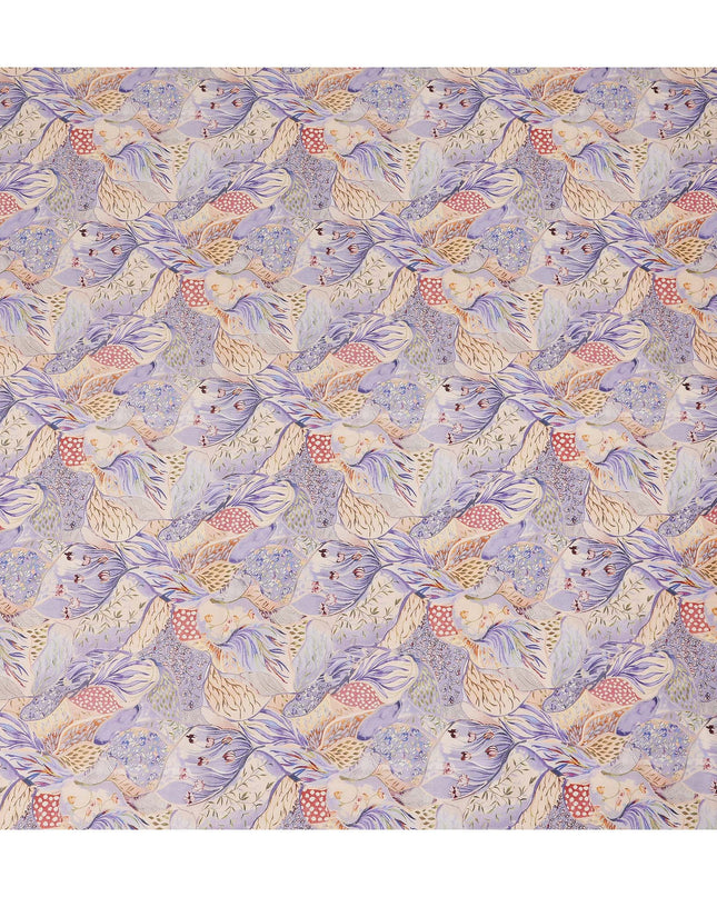 Lavender Multicolor Bird Floral Printed Cotton Satin Fabric 110 Cms Width Smooth Soft Dress Material India-D28069