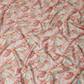 Coral Peach Bird Floral Printed Cotton Satin Fabric 110 Cms Width Smooth Soft Dress Material India-D28068