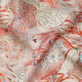 Coral Peach Bird Floral Printed Cotton Satin Fabric 110 Cms Width Smooth Soft Dress Material India-D28068