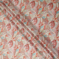 Coral Peach Bird Floral Printed Cotton Satin Fabric 110 Cms Width Smooth Soft Dress Material India-D28068