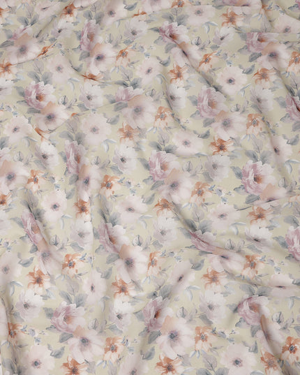 Cream Pastel Floral Blossom Printed Cotton Voile Fabric 150 Cms Width Lightweight Soft Dressmaking Craft Material India-D28051