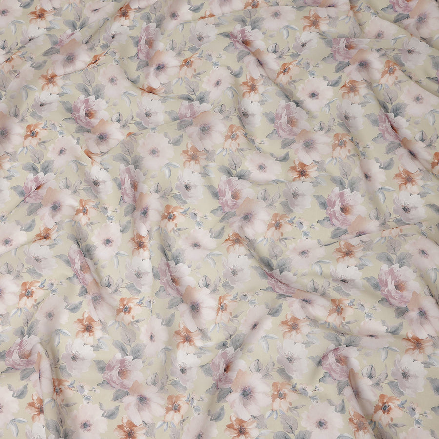 Cream Pastel Floral Blossom Printed Cotton Voile Fabric 150 Cms Width Lightweight Soft Dressmaking Craft Material India-D28051