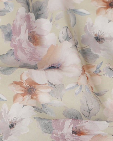 Cream Pastel Floral Blossom Printed Cotton Voile Fabric 150 Cms Width Lightweight Soft Dressmaking Craft Material India-D28051