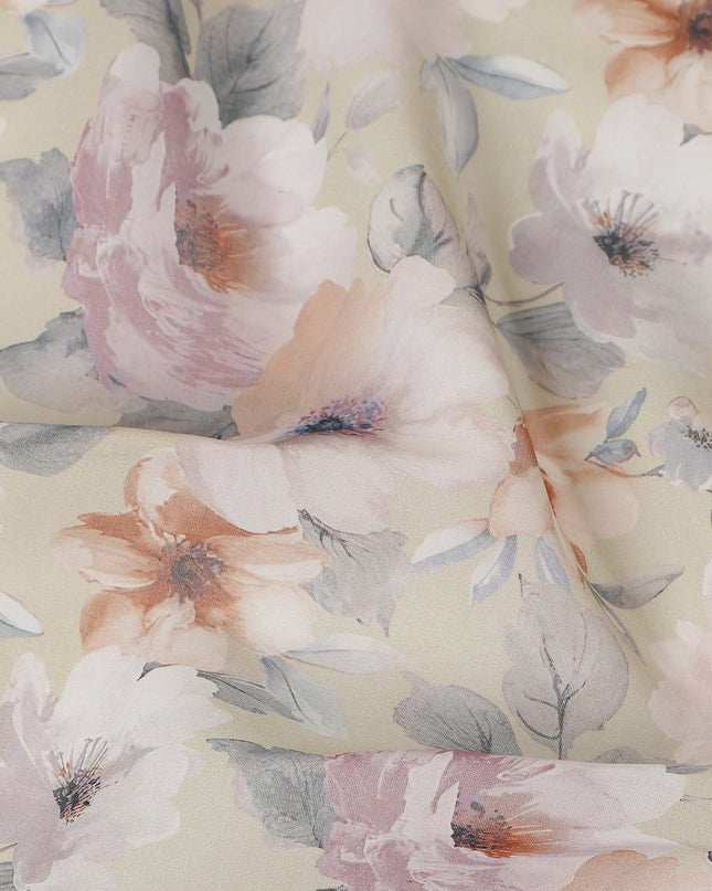 Cream Pastel Floral Blossom Printed Cotton Voile Fabric 150 Cms Width Lightweight Soft Dressmaking Craft Material India-D28051