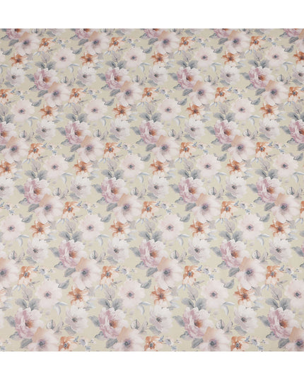 Cream Pastel Floral Blossom Printed Cotton Voile Fabric 150 Cms Width Lightweight Soft Dressmaking Craft Material India-D28051