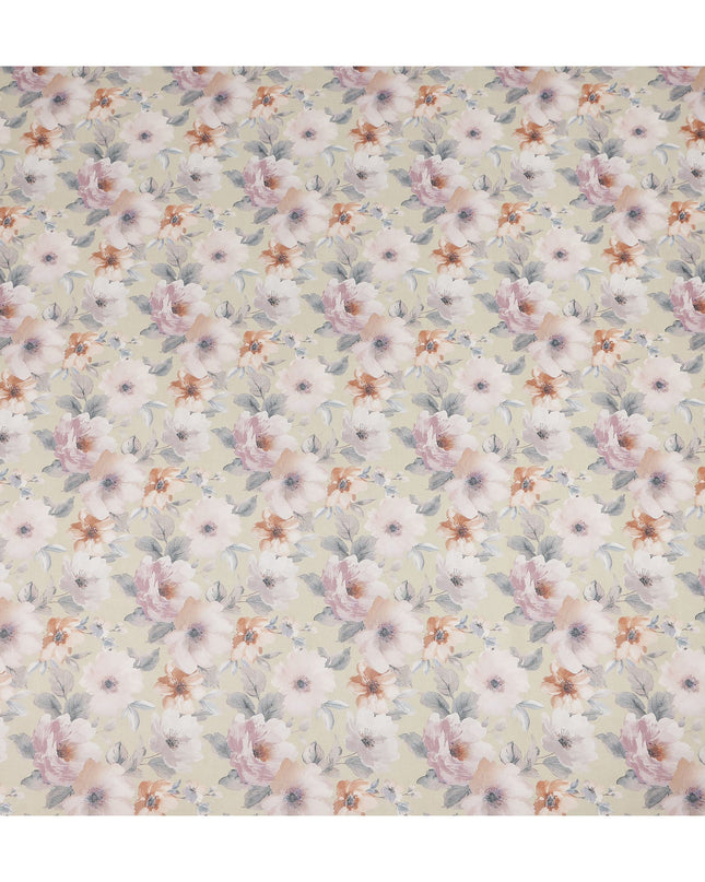 Cream Pastel Floral Blossom Printed Cotton Voile Fabric 150 Cms Width Lightweight Soft Dressmaking Craft Material India-D28051