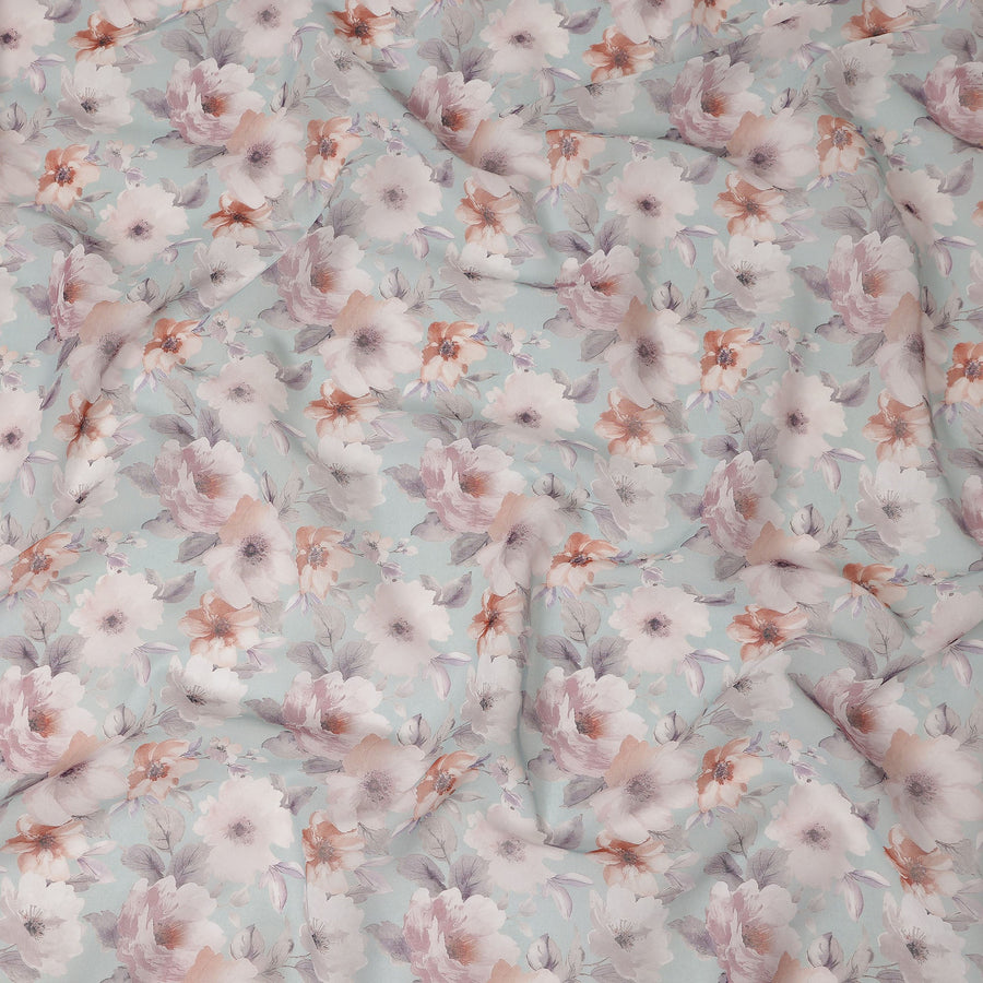Mint Green Pastel Floral Blossom Printed Cotton Voile Fabric 150 Cms Width Lightweight Soft Dressmaking Craft Material India-D28052