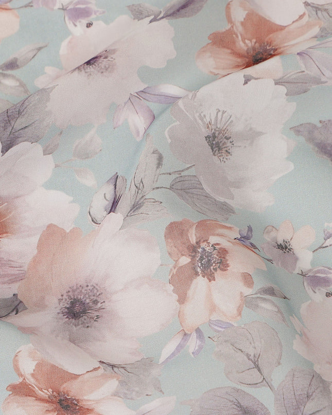 Mint Green Pastel Floral Blossom Printed Cotton Voile Fabric 150 Cms Width Lightweight Soft Dressmaking Craft Material India-D28052