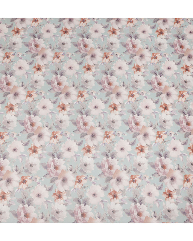 Mint Green Pastel Floral Blossom Printed Cotton Voile Fabric 150 Cms Width Lightweight Soft Dressmaking Craft Material India-D28052