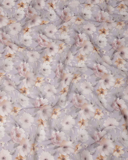 Lilac Pastel Floral Blossom Printed Cotton Voile Fabric 150 Cms Width Lightweight Soft Dressmaking Craft Material India-D28050