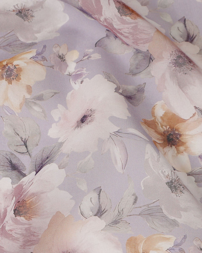 Lilac Pastel Floral Blossom Printed Cotton Voile Fabric 150 Cms Width Lightweight Soft Dressmaking Craft Material India-D28050