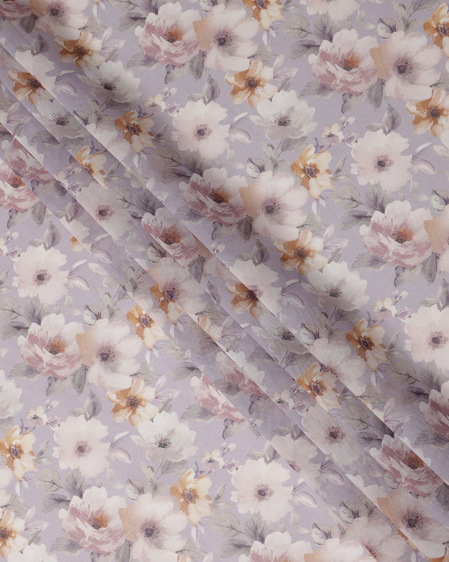 Lilac Pastel Floral Blossom Printed Cotton Voile Fabric 150 Cms Width Lightweight Soft Dressmaking Craft Material India-D28050