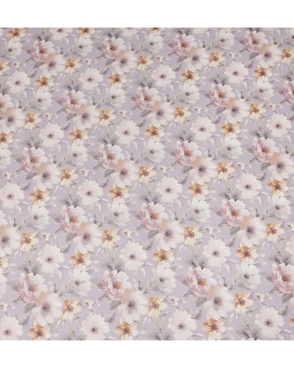 Lilac Pastel Floral Blossom Printed Cotton Voile Fabric 150 Cms Width Lightweight Soft Dressmaking Craft Material India-D28050