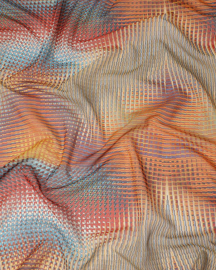 Rust Orange Multicolor Geometric Checkered Printed Cotton Voile Fabric Soft Lightweight Breathable Dressmaking Craft Fabric 150 Cms Width Indian Origin-D28625 Regal Fabrics