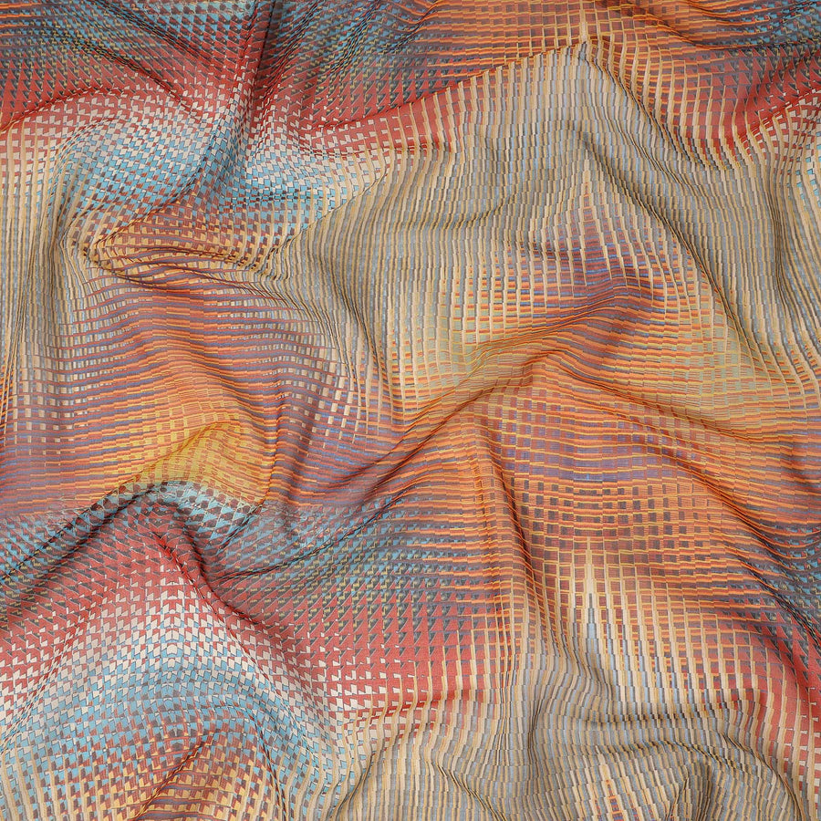 Rust Orange Multicolor Geometric Checkered Printed Cotton Voile Fabric Soft Lightweight Breathable Dressmaking Craft Fabric 150 Cms Width Indian Origin-D28625 Regal Fabrics