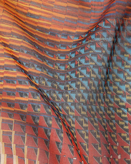 Rust Orange Multicolor Geometric Checkered Printed Cotton Voile Fabric Soft Lightweight Breathable Dressmaking Craft Fabric 150 Cms Width Indian Origin-D28625 Regal Fabrics