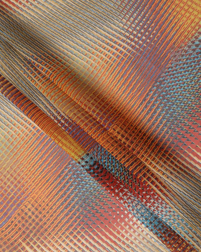 Rust Orange Multicolor Geometric Checkered Printed Cotton Voile Fabric Soft Lightweight Breathable Dressmaking Craft Fabric 150 Cms Width Indian Origin-D28625 Regal Fabrics