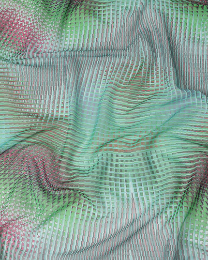 Mint Green Geometric Checkered Printed Cotton Voile Fabric Soft Lightweight Breathable Dressmaking Craft Fabric 150 Cms Width Indian Origin-D28623 Regal Fabrics