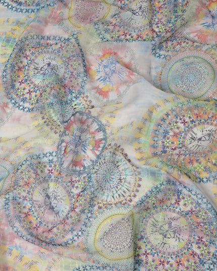 Multicolor Mandala Floral Circular Printed Cotton Voile Fabric 150 Cms Width Lightweight Soft Dressmaking Craft Material India-D28040