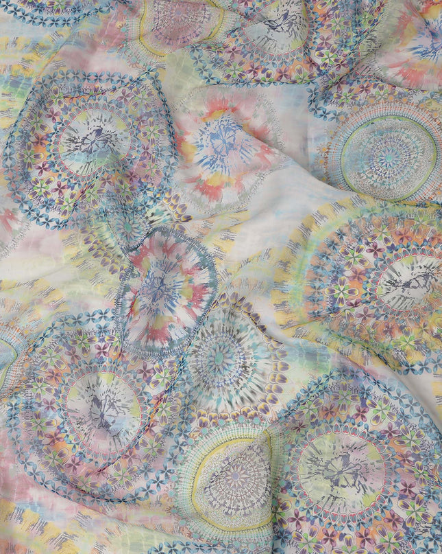 Multicolor Mandala Floral Circular Printed Cotton Voile Fabric 150 Cms Width Lightweight Soft Dressmaking Craft Material India-D28040