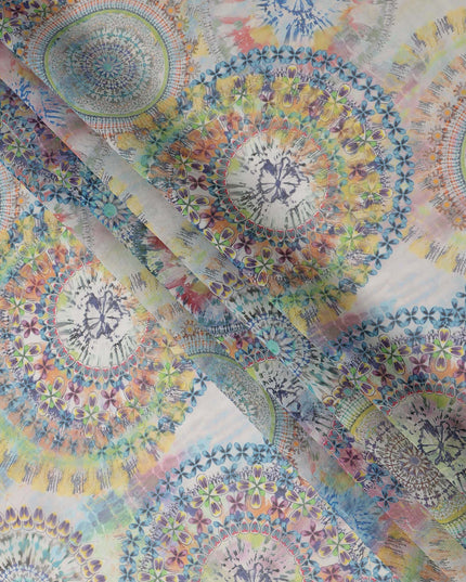 Multicolor Mandala Floral Circular Printed Cotton Voile Fabric 150 Cms Width Lightweight Soft Dressmaking Craft Material India-D28040